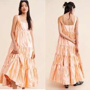 NWT Free People Let Me Be Tiered Metallic Maxi Dress